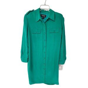 Patrick Collection NWT Women's Button Up  Silk Coact Midi Dress Green Size 12